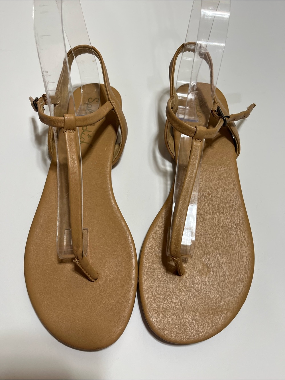 Splendid Tan T-Strap Leather-Look Flat Sandals